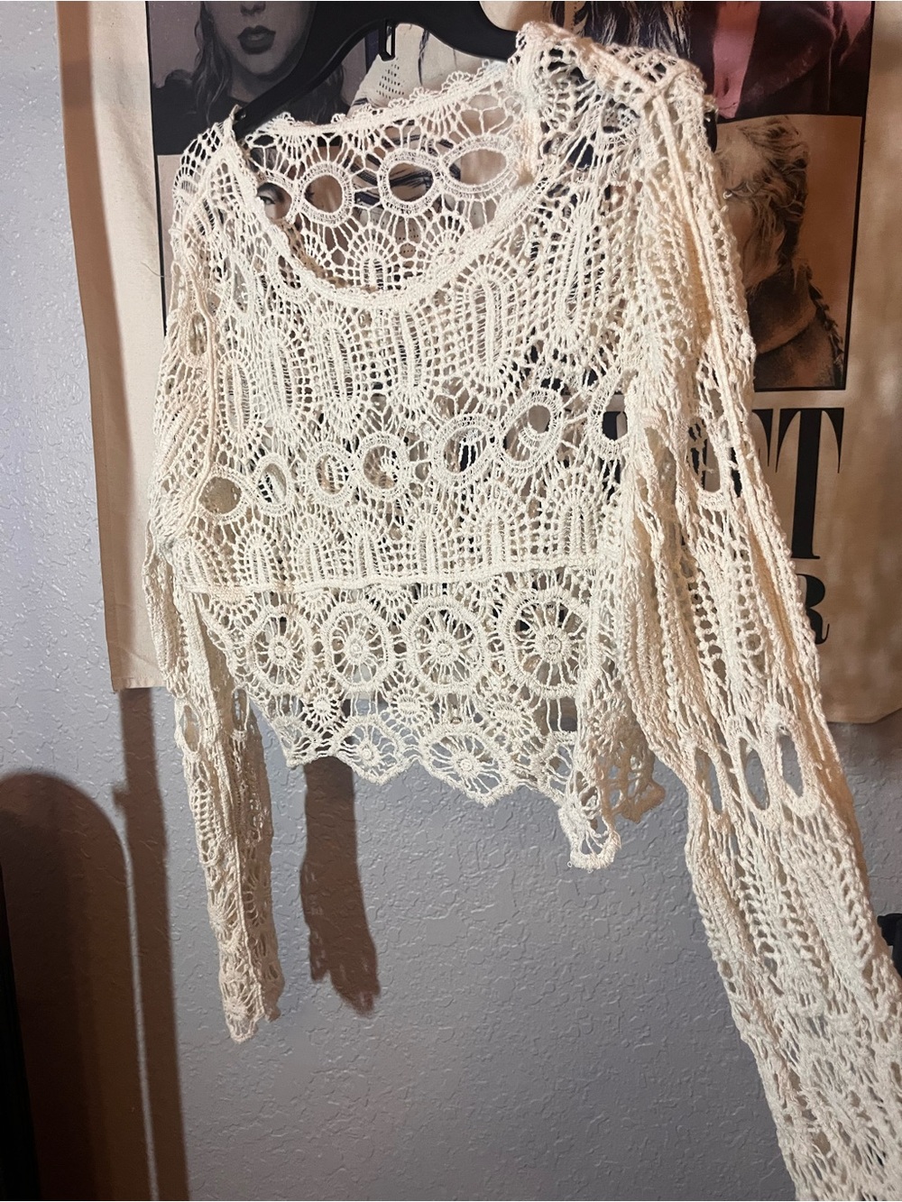 SHEIN Cream Open Knit Long Sleeve Sweater Women’s One Size - Picture 3 of 4